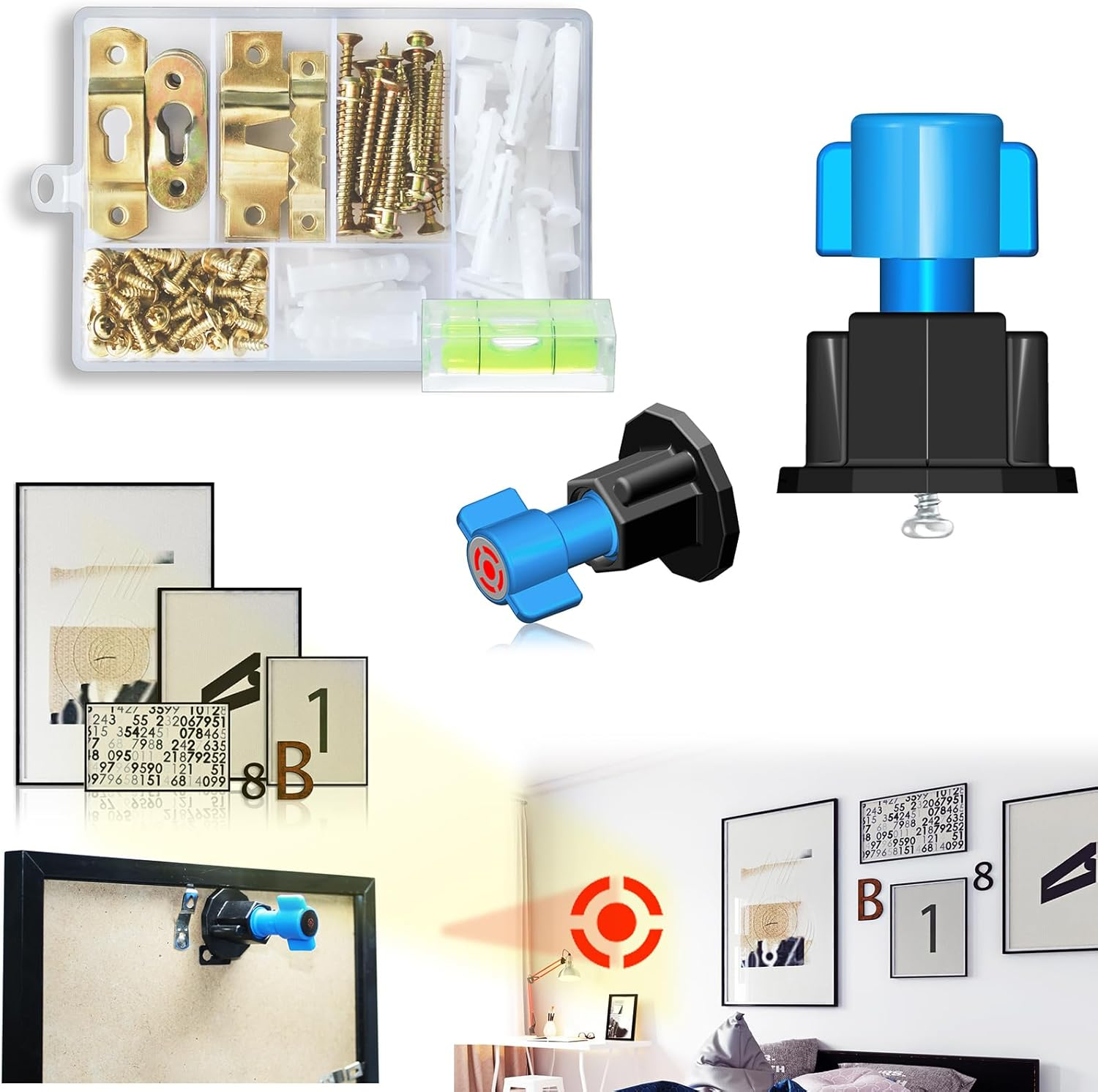 ANFU Keyhole Marker, Keyhole Slot Marking Tool, Picture Hanging Marking Tool, Wall Mount Marker Tool with Mini Bubble Level for Mark Nail Hole Frames Location (Red)