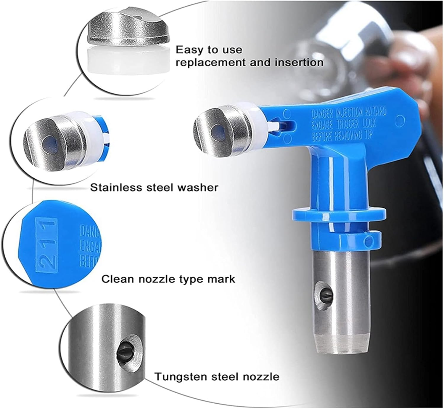 Vmitejoe 6Pc Tips Paint Sprayer Nozzle Tips Reversible Airless Blue with 2Pc Nozzle Seats for Airless Sprayer image number 5