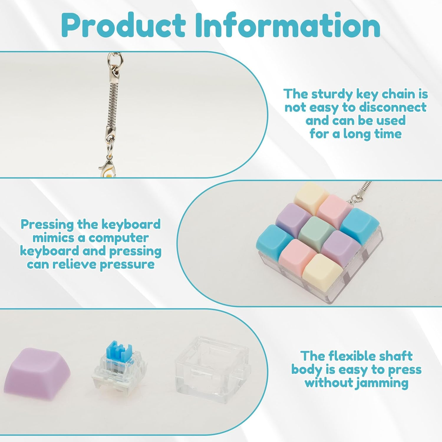 5/6/12Pcs Keyboard Toy Decompression Toys Keyboard Clicker Toy Portable Mechanical Keyboard Keychain Skin Picking Keyboard Toy Funny Cube Key Button for Adults(6 Pcs)