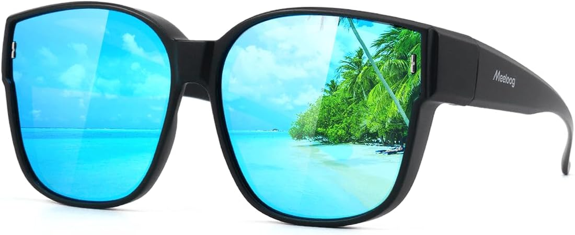 Meeloog Large Polarized Fit over Glasses Sunglasses for Women Men, Oversized Trendy Square Shades for Driving Riding MST0110