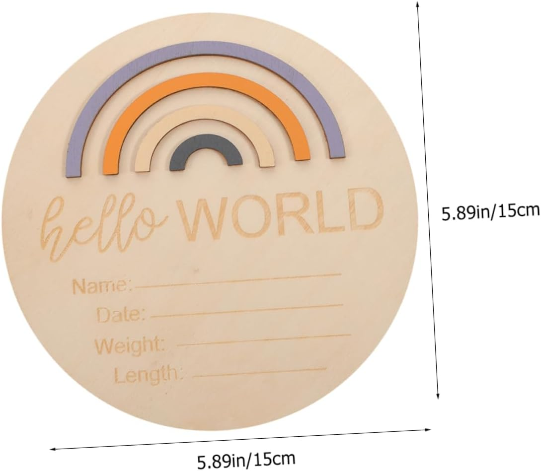 DECHOUS 2 Pcs Wooden Birth Announcement Sign round Newborn Name Plaques with Rainbow Design Durable and Easy to Use for Milestone Photography and Showers Random Color image number 6
