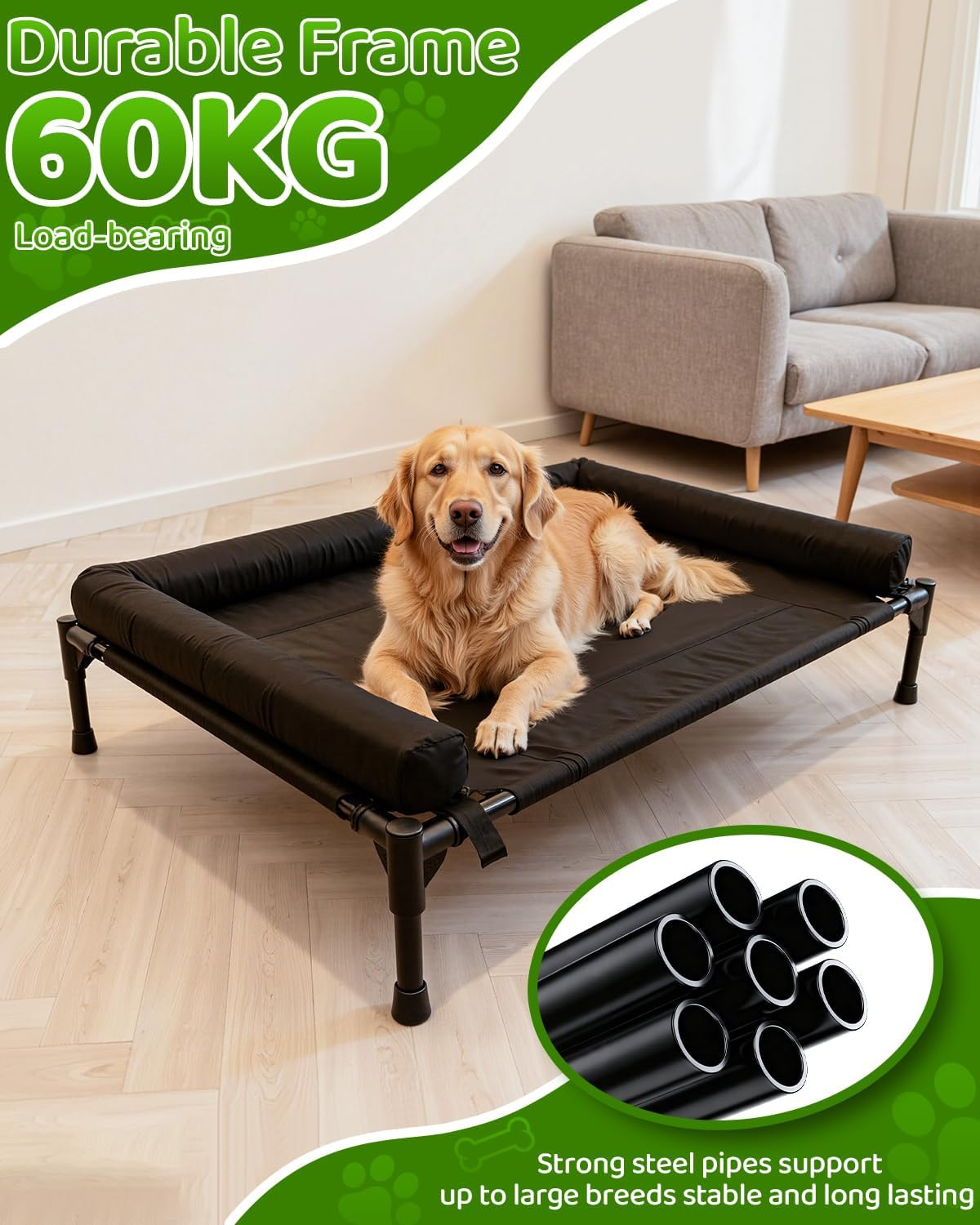 STORM HERO Elevated Dog Bed - Raised Dog Beds for Medium Large Dogs, Durable XL Dogs Cat Pet Hammock Bed with Skid-Resistant Feet, Breathable & Washable Mesh Puppy Bed for Indoor and Outdoor image number 4