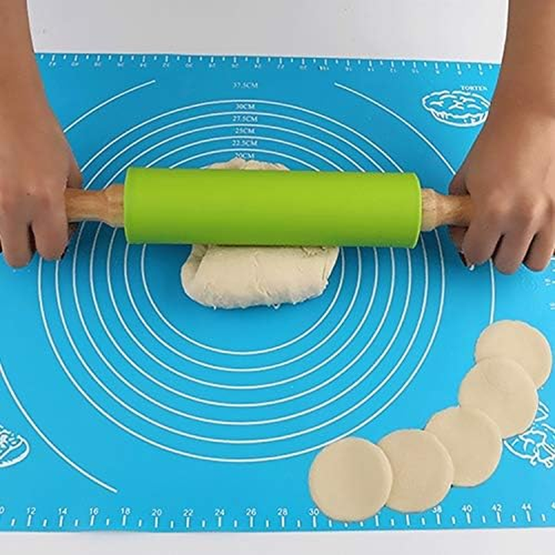 Kitchenware Gadgets Kn055 Solid Wooden Handle Silicone Rolling Pin Non-Stick Food Dumpling Stick, Length: 38Cm, Random Color Delivery Kitchenware Gadgets image number 1