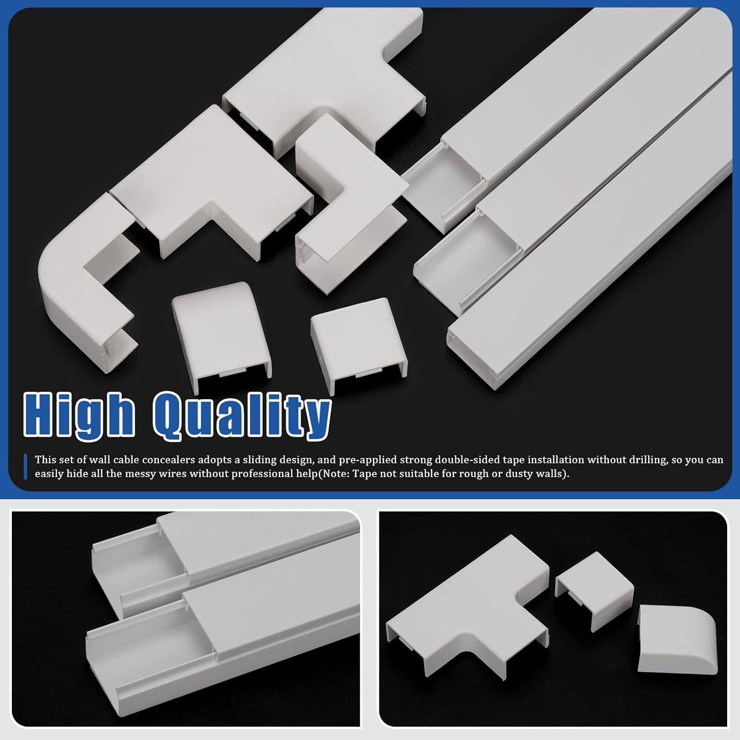 Glarks 22Pcs 15.7In Cord Hider Kit with 6 Types Connectors - Cable Concealer, Organizer, Cover for Wall Mounted TV - Paintable Wire Management System image number 4