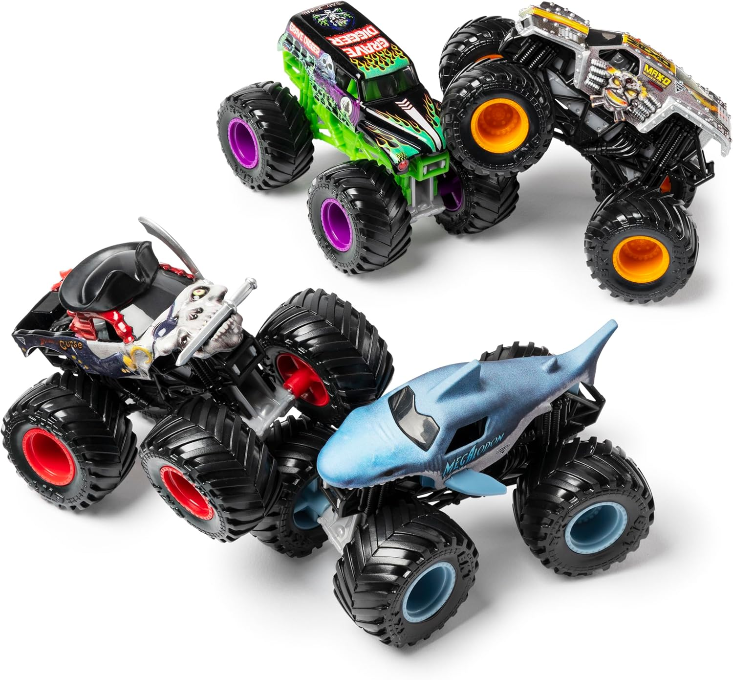Monster Jam, 4 Pack Land Vs. Sea 1:64 Scale Die-Cast Toy Cars (Grave Digger, Max-D, Megalodon, Pirate'S Curse) image number 5