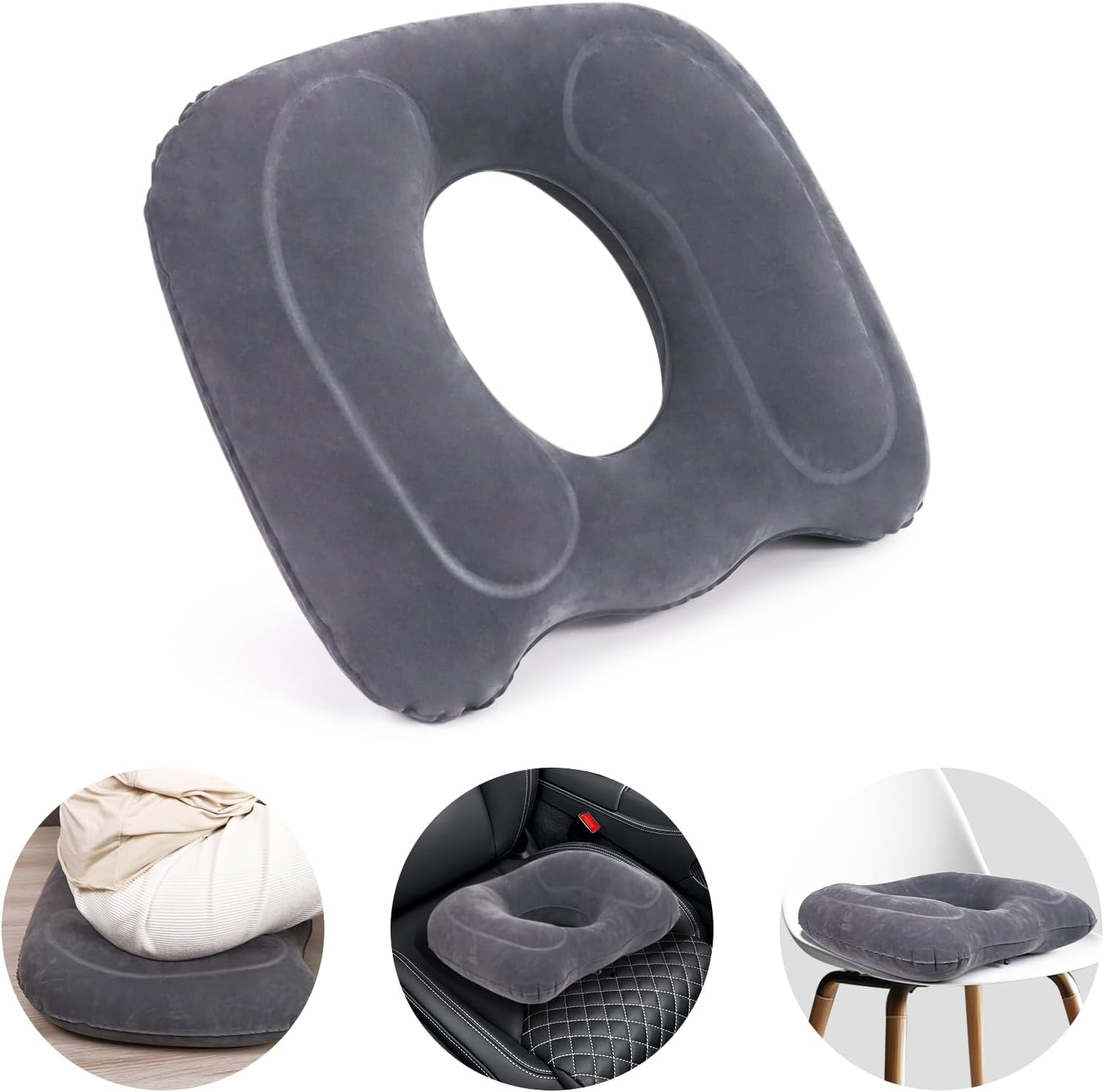 Airswim Inflatable Hemorrhoid Pillows, Donut Pillow for Tailbone Pain, Adjustable Inflatable Seat Cushion for Bed Sores, Postpartum Pregnancy, Car Seat, Airplane, 17.7'' X 15.4'' X 4.3''(Grey) image number 5