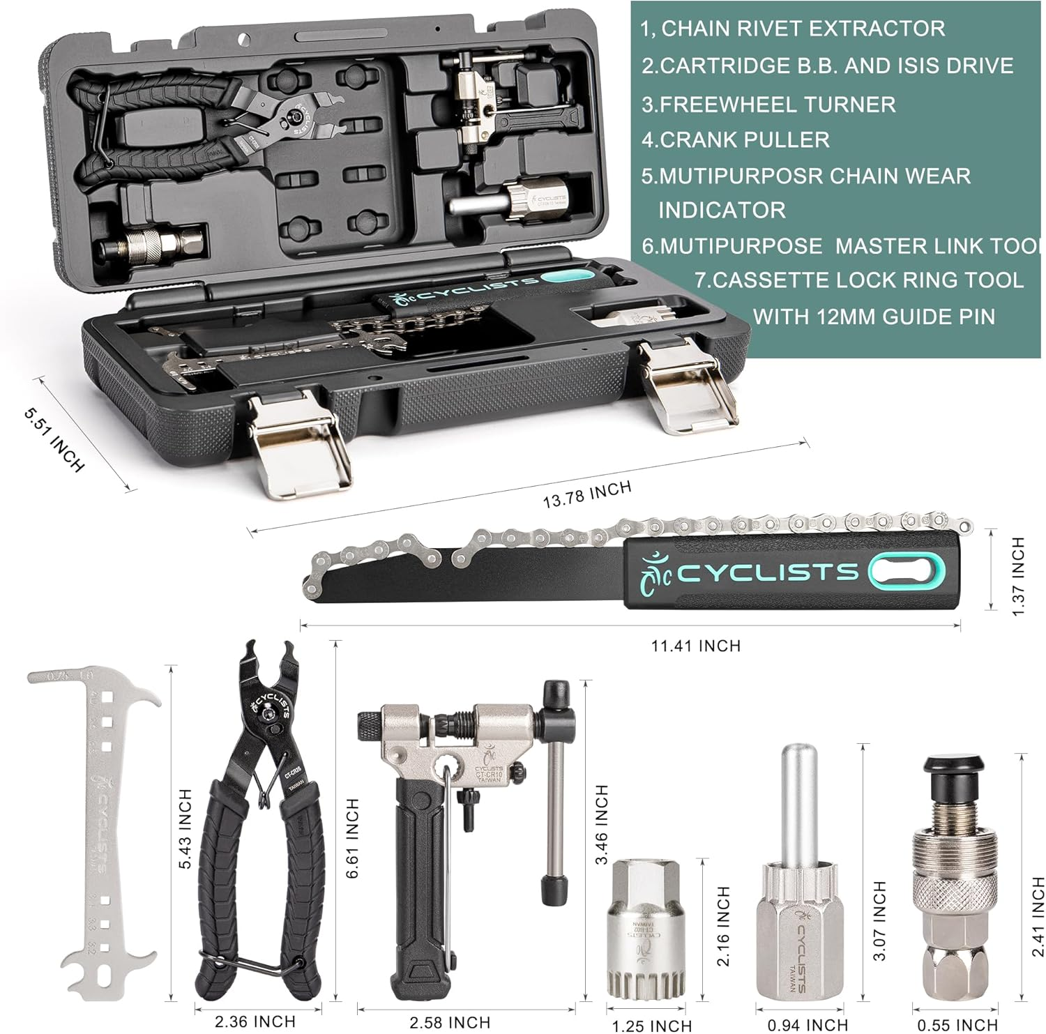 7 Piece Bike Tool Kit - Bike Tools Maintenance Repair Kit - Mountain/Road Bike Bicycle Repair Tool Kit with Storage Case image number 4