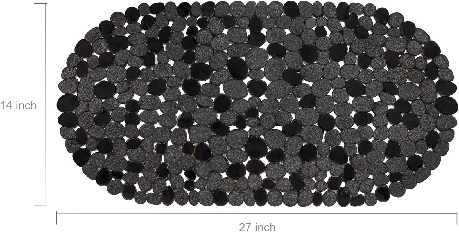 WELTRXE Pebbles Bath Mat for Tub Black Non-Slip Bathtub Mat with Suction Cups, Drain Holes for Bathroom Showers, Tub, Machine Washable, BPA, Latex Free Oval Shower Mats Bath Tub Mat, 27 X 14 Inch image number 6