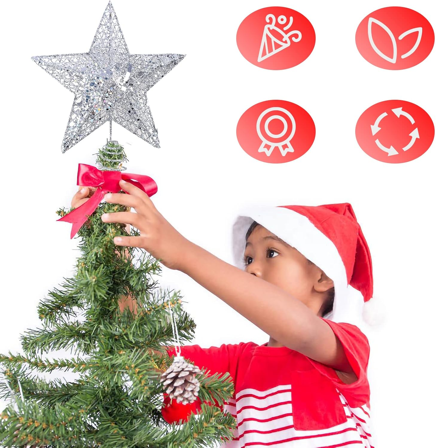 Silver Star Christmas Tree Topper Star for Christmas Tree Metal Xmas Tree Topper for Christmas Decorations Ornaments H 20Cm/8Inch W 15Cm/6Inch - Purple image number 6