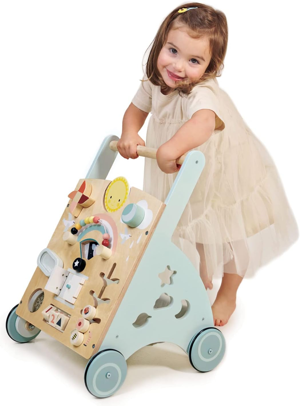 Tender Leaf Toys Sunshine Baby Activity Walker - Toddler Weather Play Board and Shape Sorter on Wheels image number 1