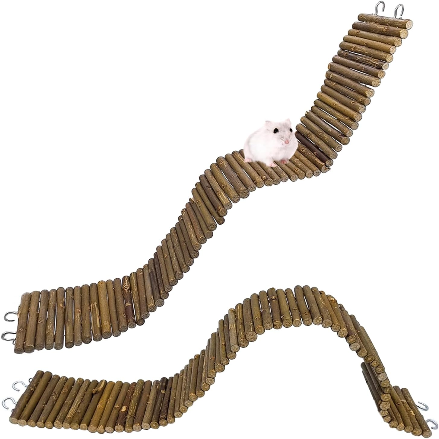 Rat Bendy Long Suspension Bridges Hamster Climbing Ladder Flexible Hamster Wooden Bridge for Small Animal,Rodents,Mouse,Hamster(2Pcs) image number 2