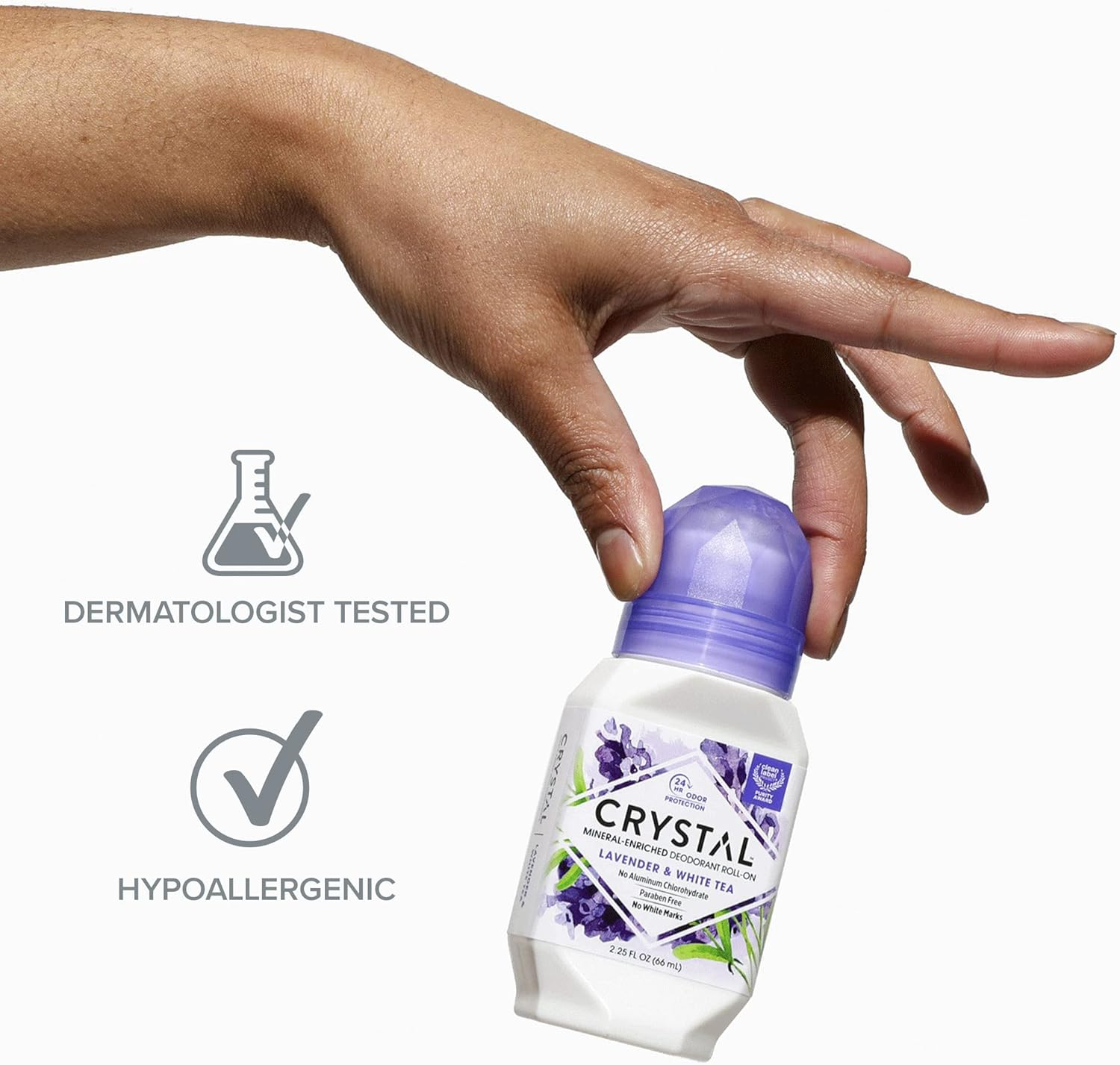 Crystal Mineral Deodorant Roll-On, Lavender & White Tea, Purple, 2.25 Fl Oz image number 5