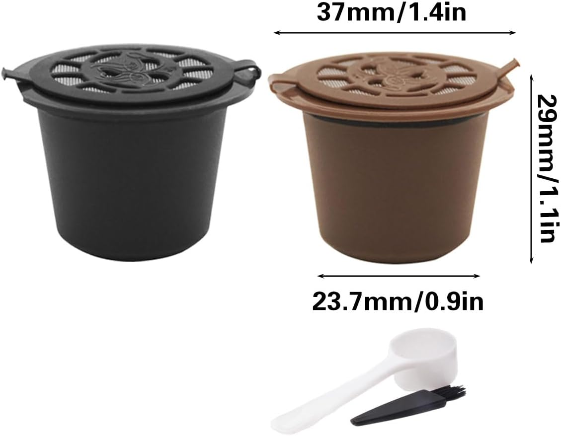 AIMALL 6PCS Reusable Coffee Capsule Pods for Nespresso Machines, Compatible with Nestle Nespresso, Food-Grade PP with 304 Stainless Steel Filter, Includes Spoon & Brush - Brown image number 7