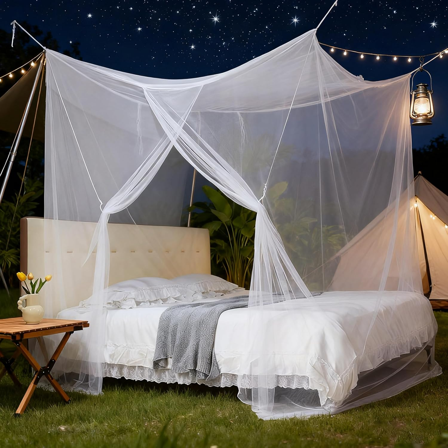 Premium Mosquito Net for Bed, White Mesh Canopy Netting, Single Side Opening, Queen and King Size, for Bedroom, Camping, Travel, Insect Protection (W1.8M&times;L2M&times;H1.6M) image number 1