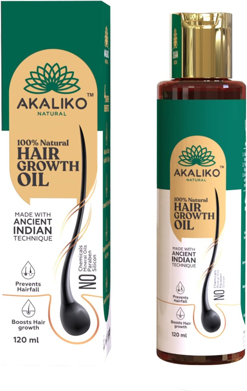 AKALIKO NATURAL Hair Growth Oil for Hair Fall Control & Growth | Repairs Damage & Hair Thinning | 5 Natural Ingredients - Black Cumins, Avla, Coconut, Almonds, Curry Leaves for Men & Women - (120Ml) image number 4