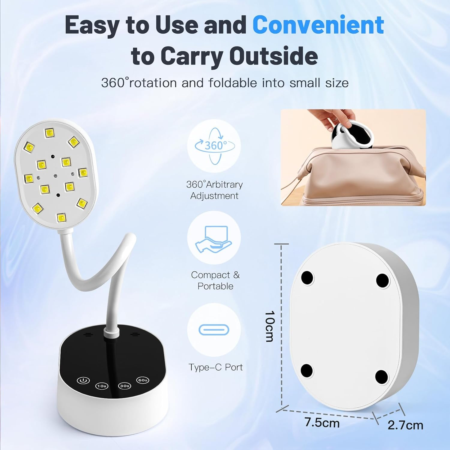 Madenia UV LED Nail Lamp: Rechargeable 360&deg; Adjustable Gooseneck Design Nail Light with Auto Sensor & Touch Screen - 4 Timer Modes Nail Curing Lamp Suitable for Salon and Home Use, White image number 5