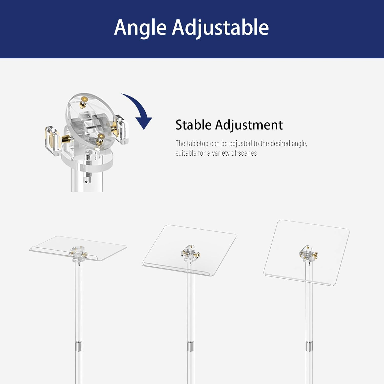 Acrylic Podium Stand，Adjustable Lectern Table with Tilted Tabletop，Clear Acrylic Stand for Classroom, Office, Churches (L) image number 3
