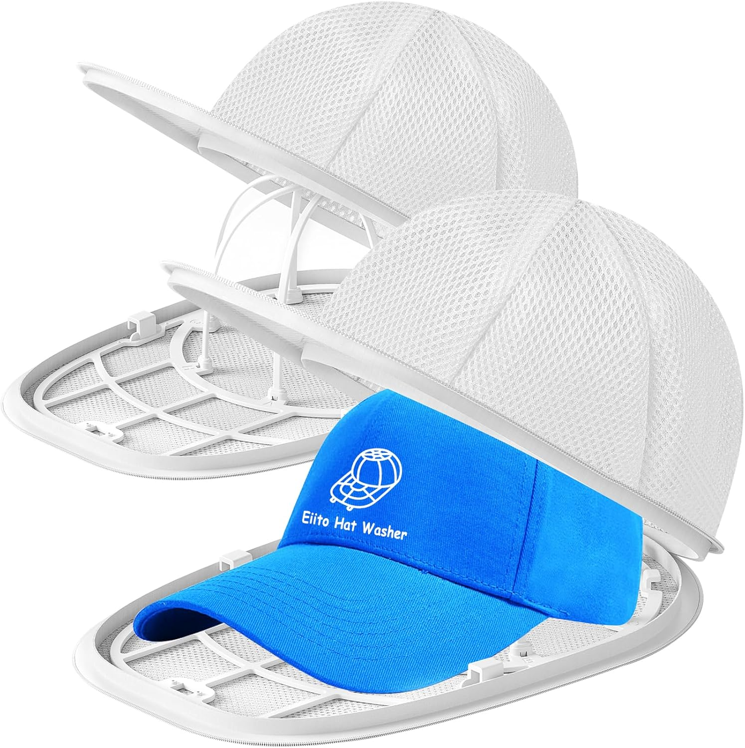 Eiito Hat Washer for Washing Machcine, 2 Pack Hat Cleaner for Baseball Caps Hat Shaper for Dishwasher - Hat Cage Rack Frame Fit Adult and Children Wash Caps - White 2 Pack-4Pcs image number 5