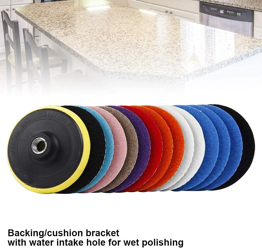 15Pcs Diamond Polishing Pads Kit 4 Inch 100Mm Wet/Dry for Granite Stone Concrete Marble Polishing Use Grinding Discs Set for Granite Marble Concrete Stone Buffing Polishing