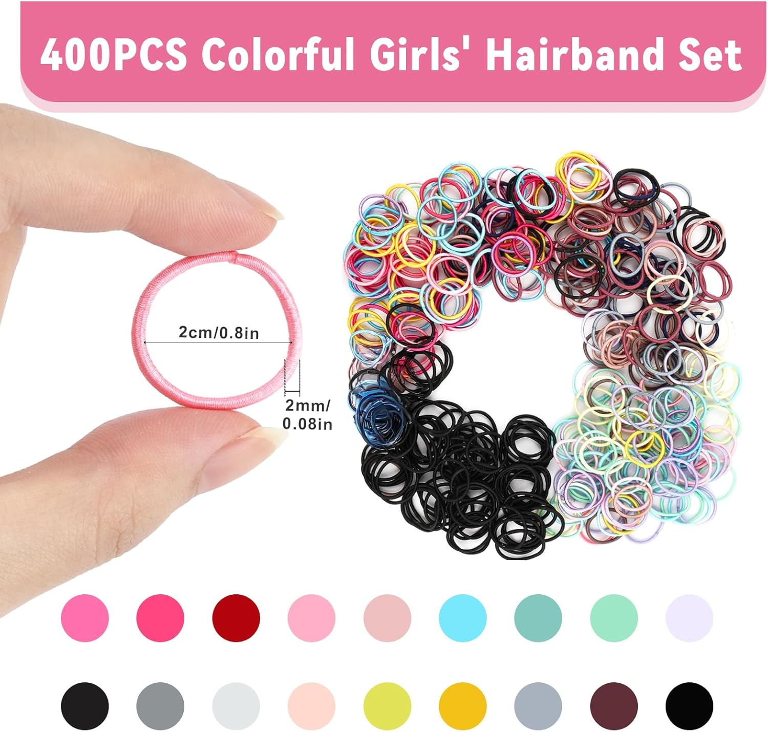 Pack of 400 Hair Bobbles Girls, Colourful Baby Hair Bobbles, Elastic Hair Bobbles, Small, Non-Metal Ponytail Holders for Toddler Girls image number 1