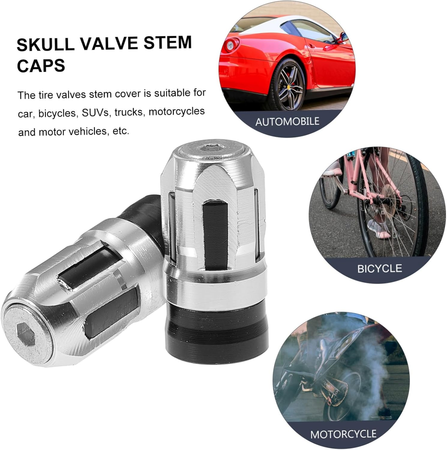LIFKOME 2Pcs Sturdy Wheel Valves Covers Car Tire Caps Motorbike Tyre Caps Leakproof Air image number 2