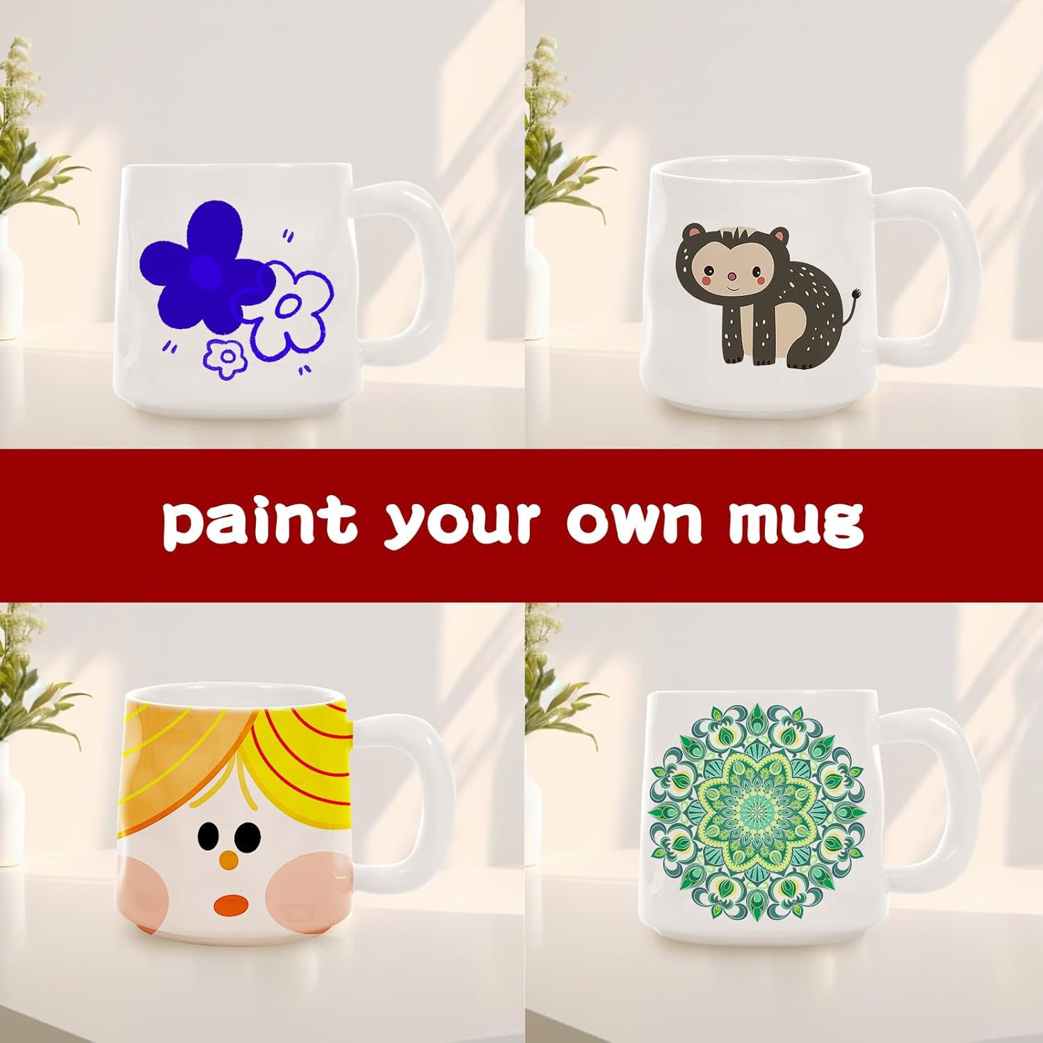 EILYGK Ceramic Painting Set, Cups Painting Set, Paint Your Own Ceramic Cup Kit, 2 Cups, Ceramic Painting Kit, Painting Sets for Adults image number 3