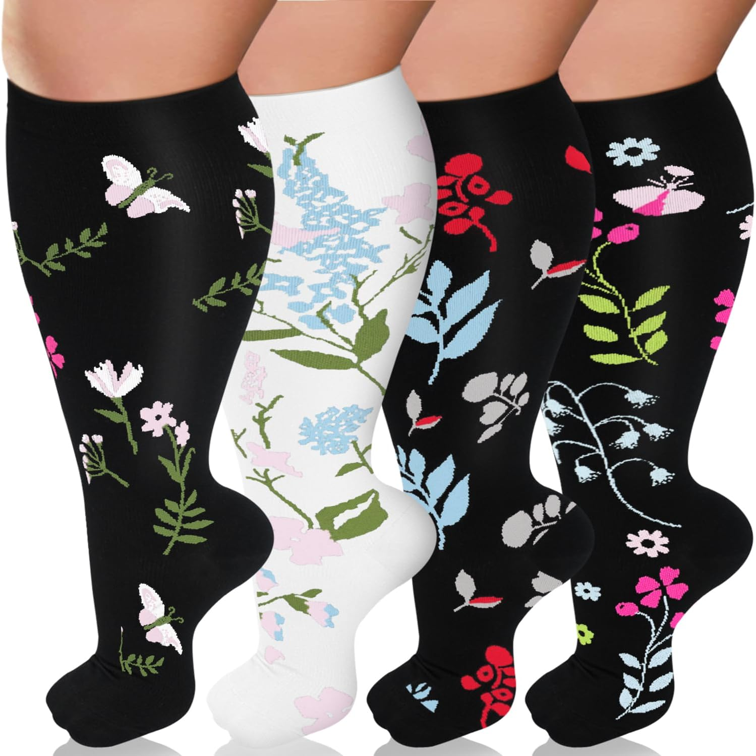 Diu Life plus Size Compression Socks for Women & Men 20-30 Mmhg Extra Wide Calf Knee High Support Socks for Circulation