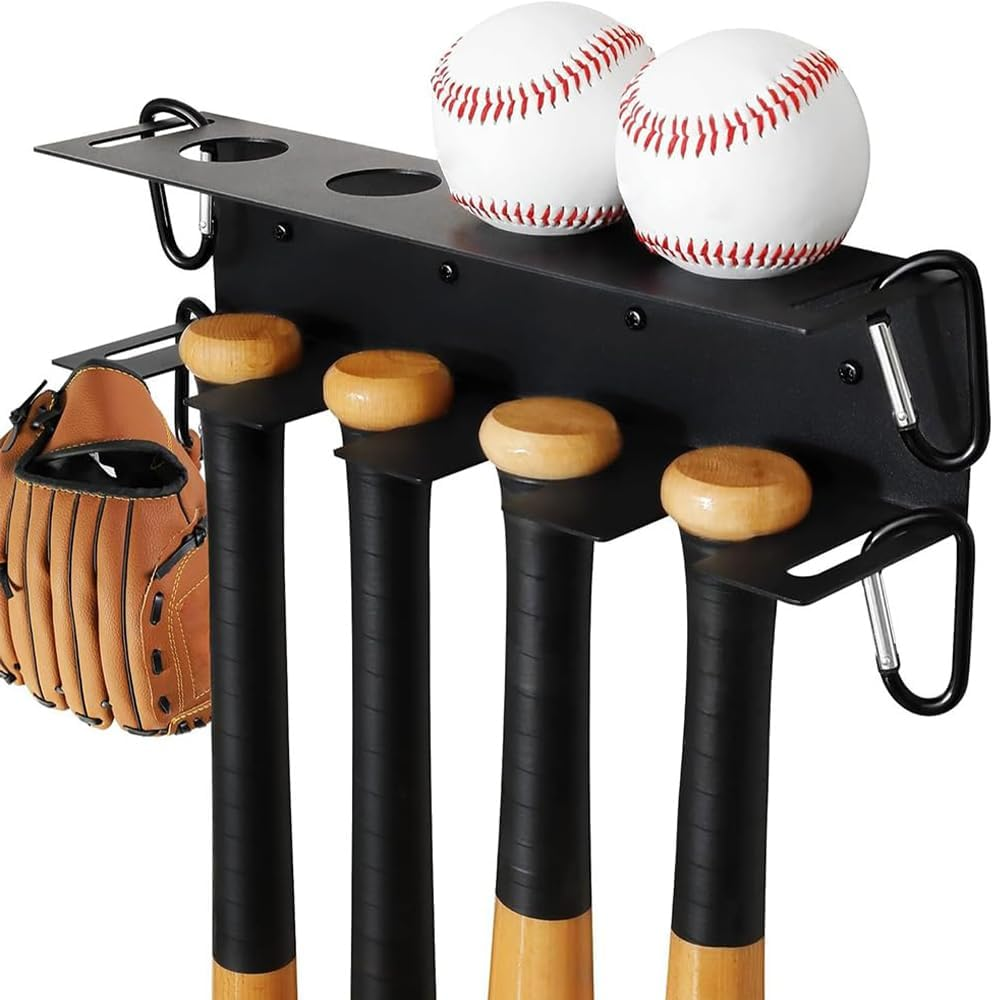 4 Bat Baseball Bat Holder, Baseball Bat Wall Mount, Heavy-Duty Bat Storage Rack, Sports Memorabilia and Collectibles Display Shelves (Black, 34 * 8 * 8 CM) image number 1