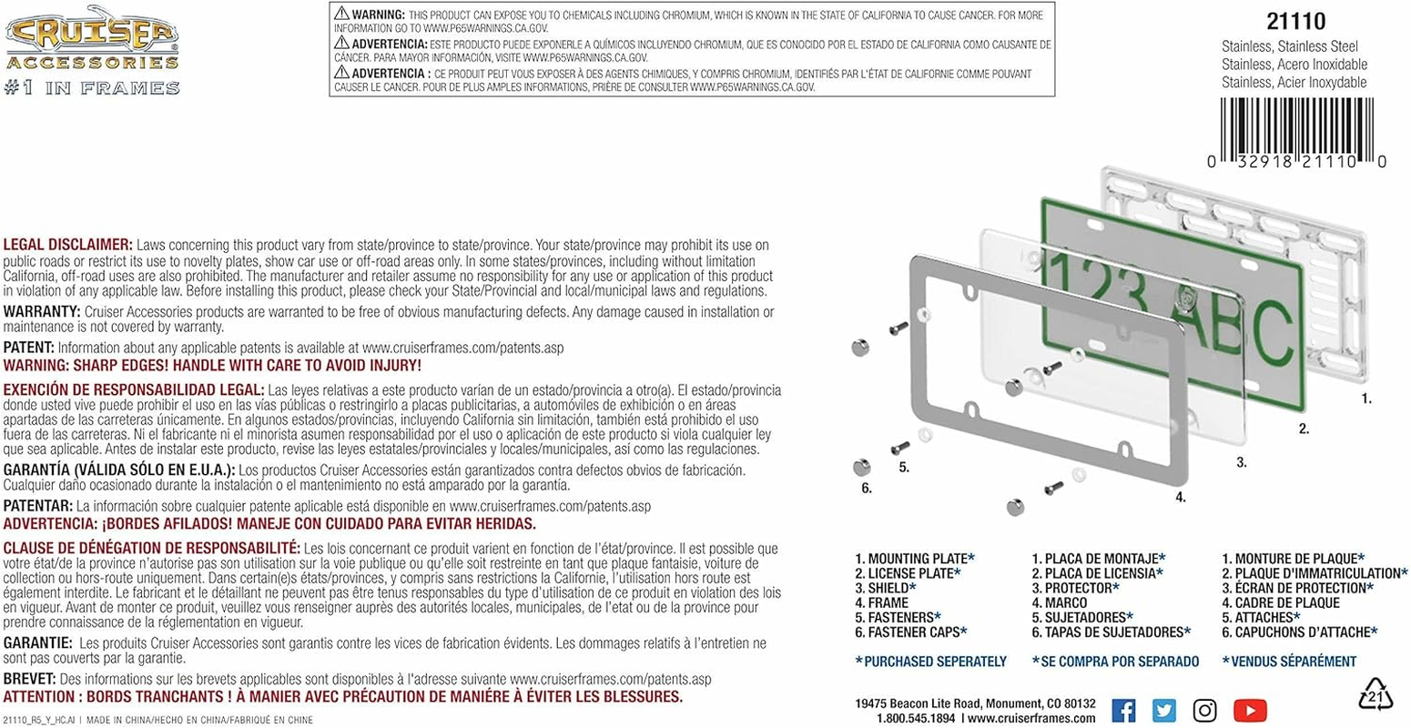 Cruiser Accessories 21010 Stainless Steel Elite License Plate Frame Stainless 1 Frame Stainless Steel image number 3