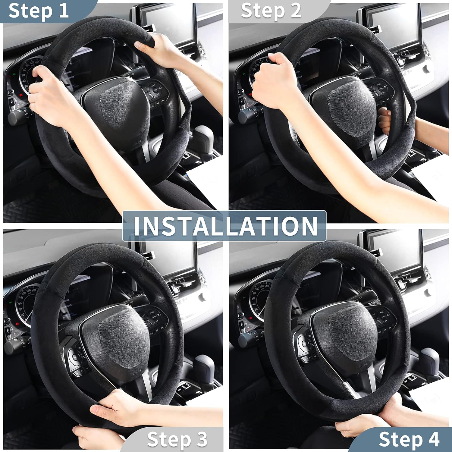 SEG Direct Black Plush Winter Auto Car Steering Wheel Cover Universal 15 Inch