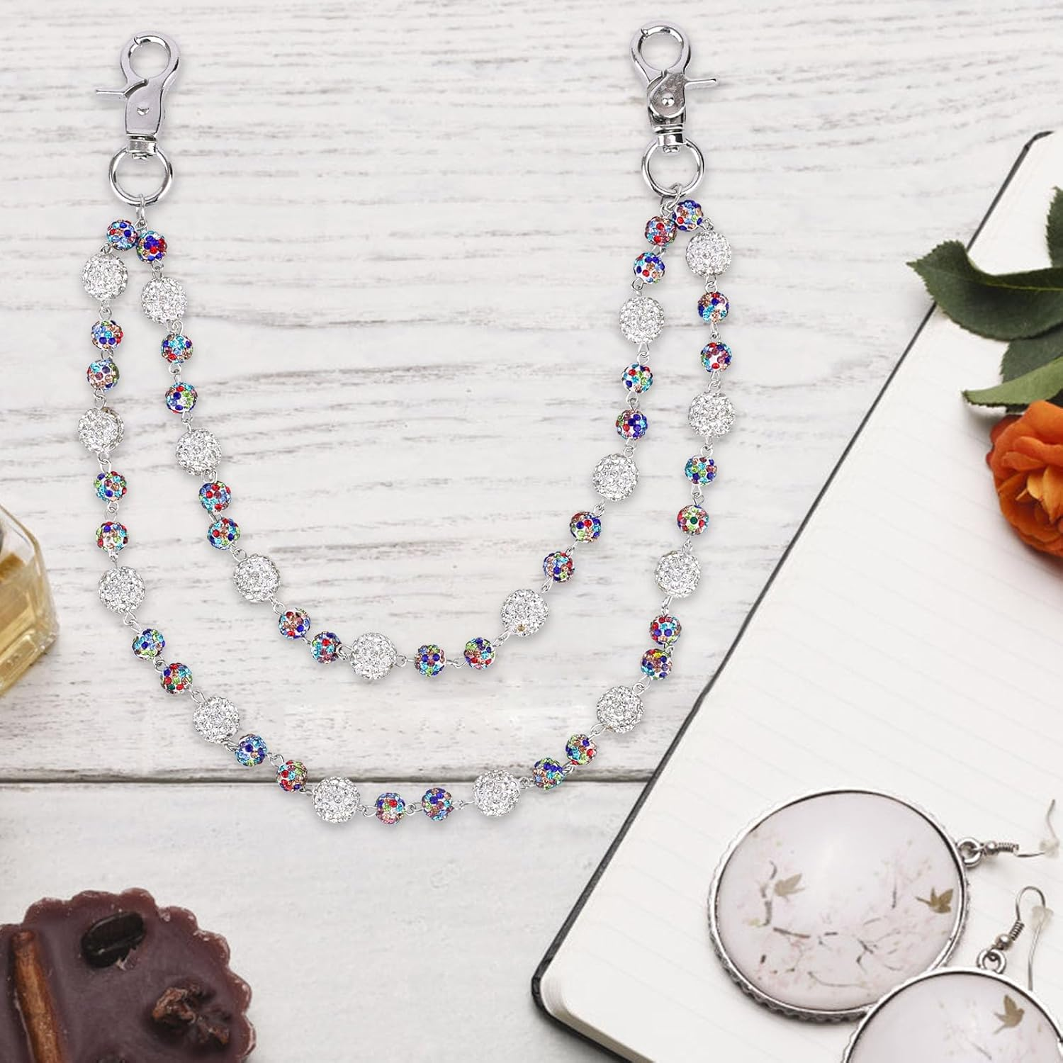 Shiny Ceramic Bead Waist Chain, Bohemian Pants Chain Beaded Wallet Keychain Hip Hop Jeans Charm for Bag Pocket Belt Accessories Women & Men Gift image number 2