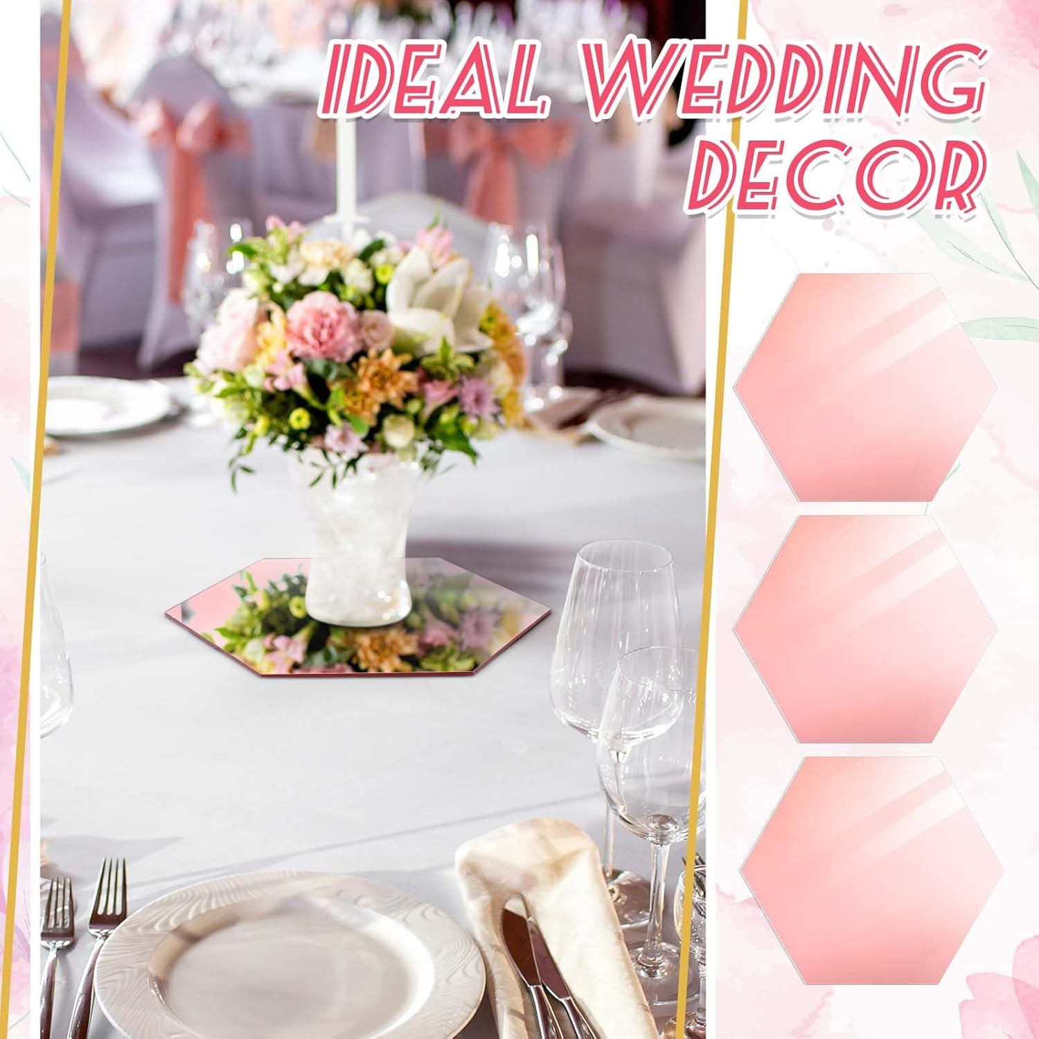 12 Pcs 12 Inches Hexagon Mirrors for Centerpieces Hexagon Mirror Trays Mirror Plates for Centerpieces Wedding Centerpieces for round Tables Wedding Party Decorations Wall Decorations Crafts image number 1