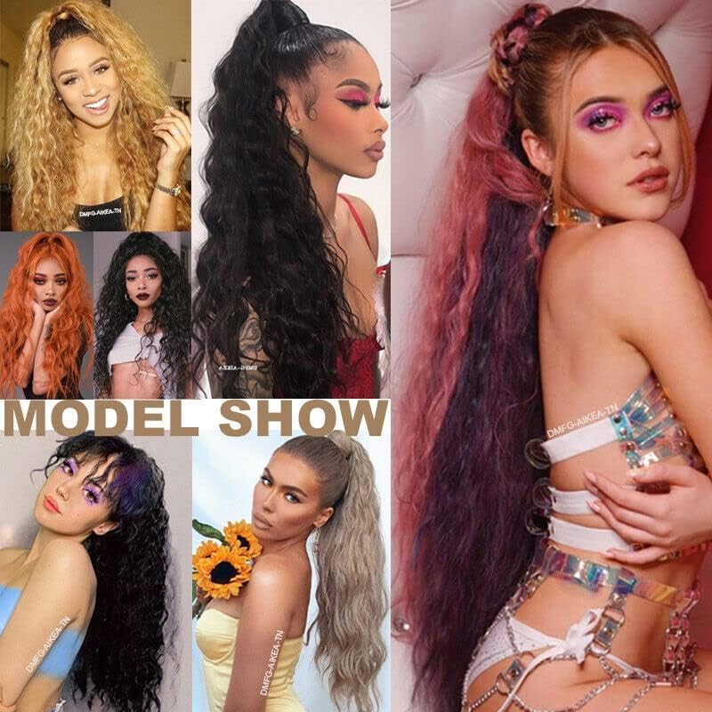 PORSMEER Ponytail Hairpiece Long 75 Cm with Drawstring Wavy Curls Ponytail Extension Ginger Orange Natural Clip-In Hairpiece Ponytail Hair Braid for Women Afro Braid Hair Extensions image number 4