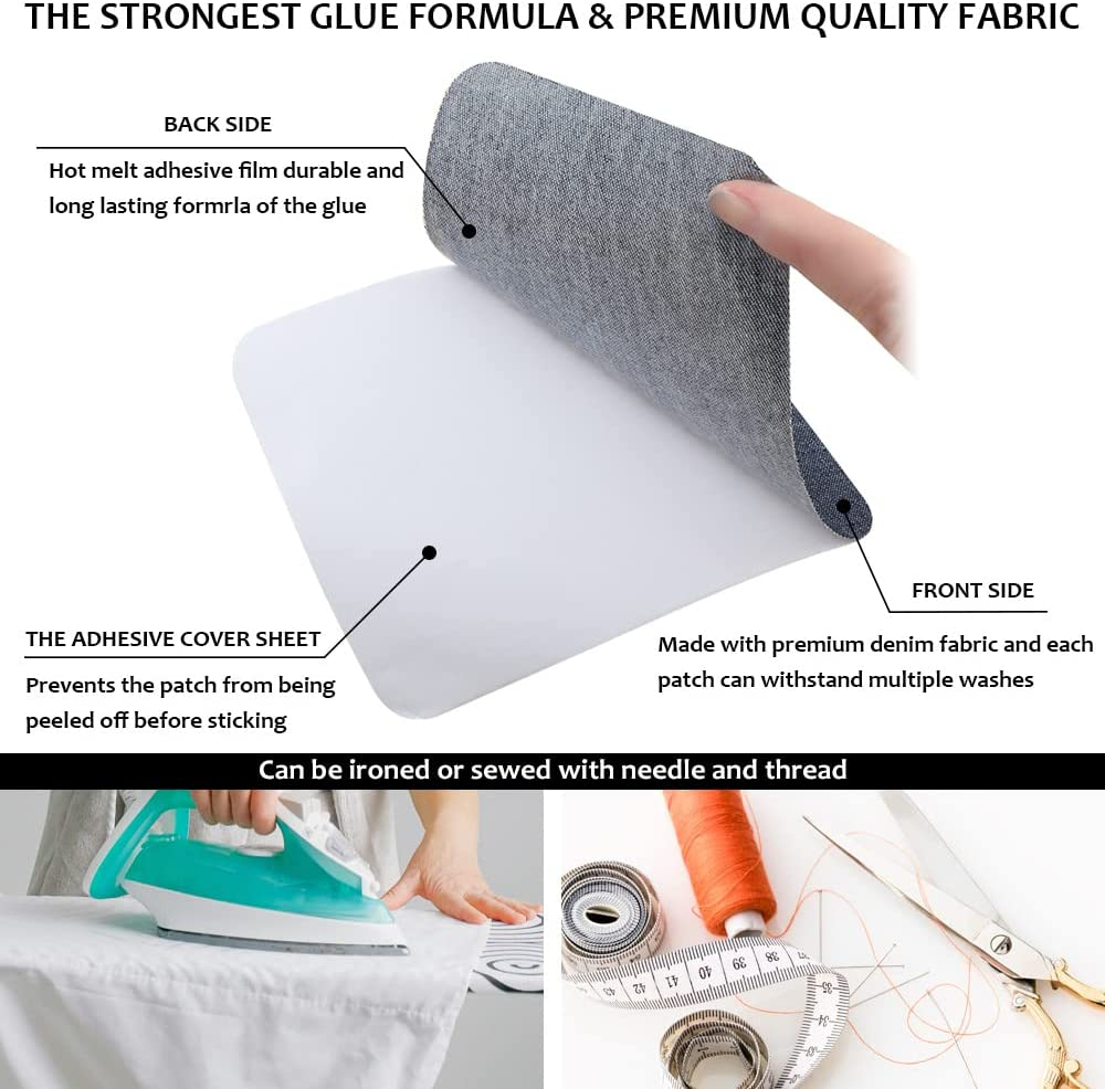 20 Pieces Jeans Denim Patches, Premium Quality Denim Iron-On Jean Patches, 4 Shades of Blue Iron on Pants Patches for Holes Clothing Repair outside (4.3 X 2.9) image number 4