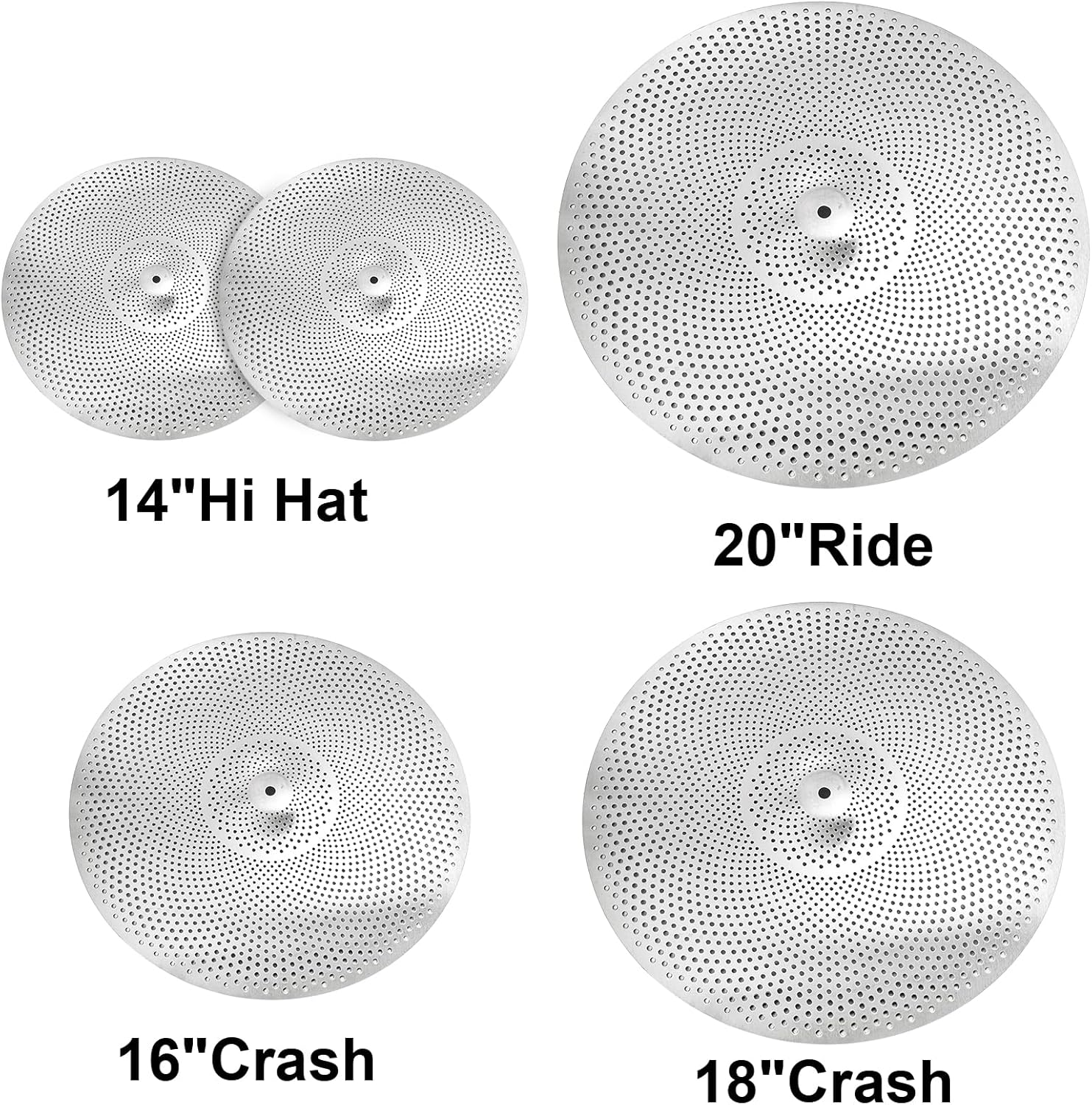 YOUEON 5 Piece Low Volume Cymbal Pack Includes 14"Hi Hat + 16"Crash + 18"Crash + 20"Ride, Durable Stainless Steel, Practice Cymbals for Quiet Drumming Session image number 2