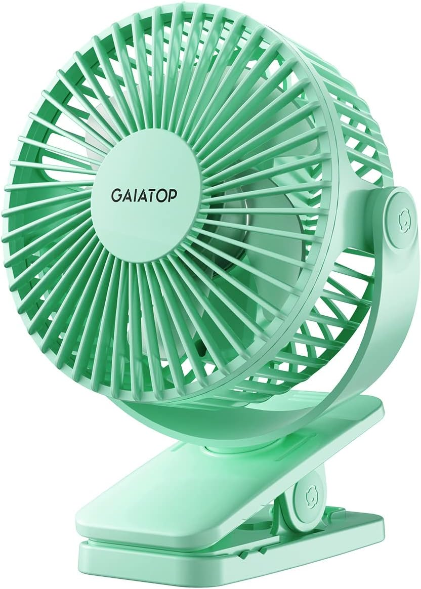 Gaiatop Portable Clip on Fan Battery Operated, Small Powerful 3 Speed Quiet 360&deg; Rotate, USB Rechargeable Mini Personal Cooling Fan for Desk Table Home Office Stroller Camping Women Gifts Green