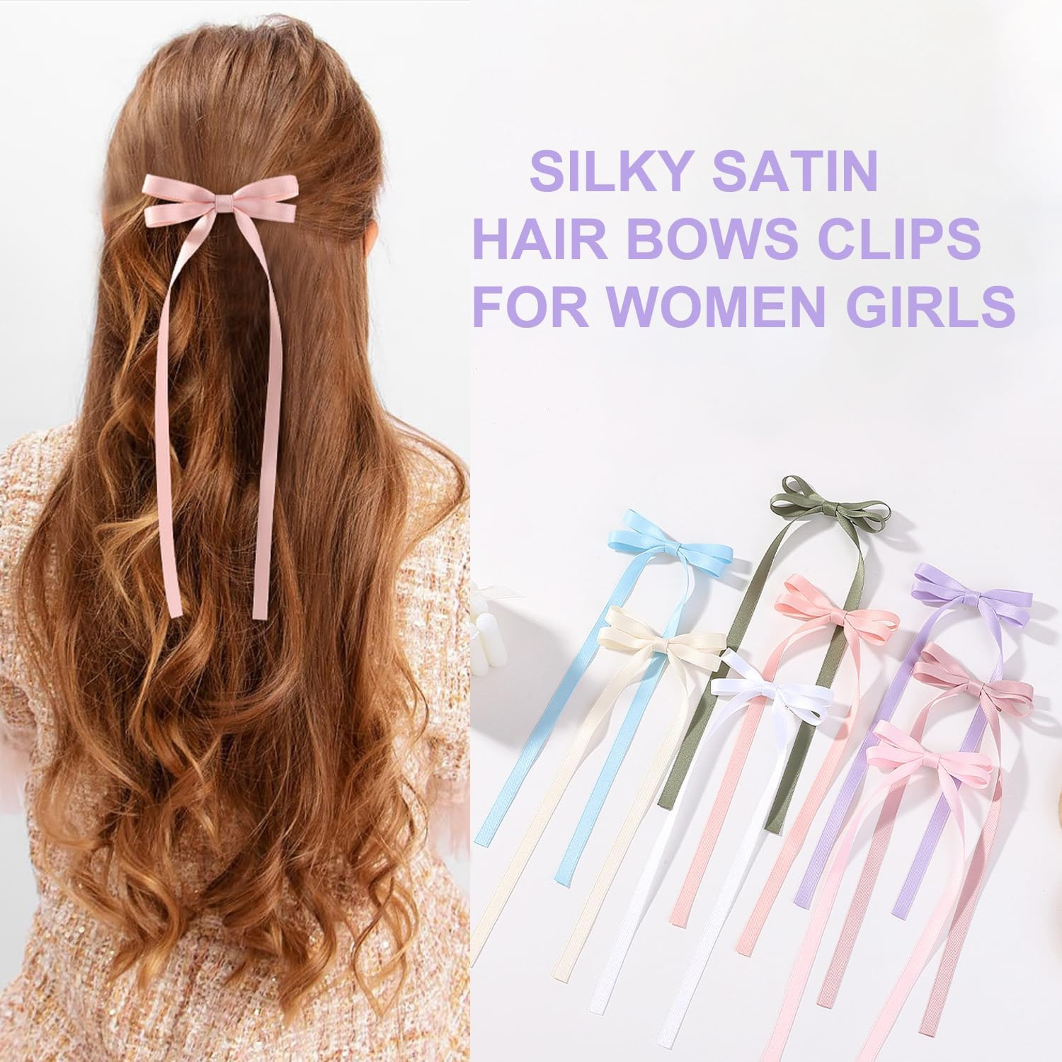 16 PCS Silky Satin Hair Bows with Tassel, Hair Ribbon Hair Bows with Long Tail Hair Bow Clips Hair Barrettes for Girls Women Tassel Ribbon Bowknot Hair Clips for Ponytail Holder Bow Barrettes Claw
