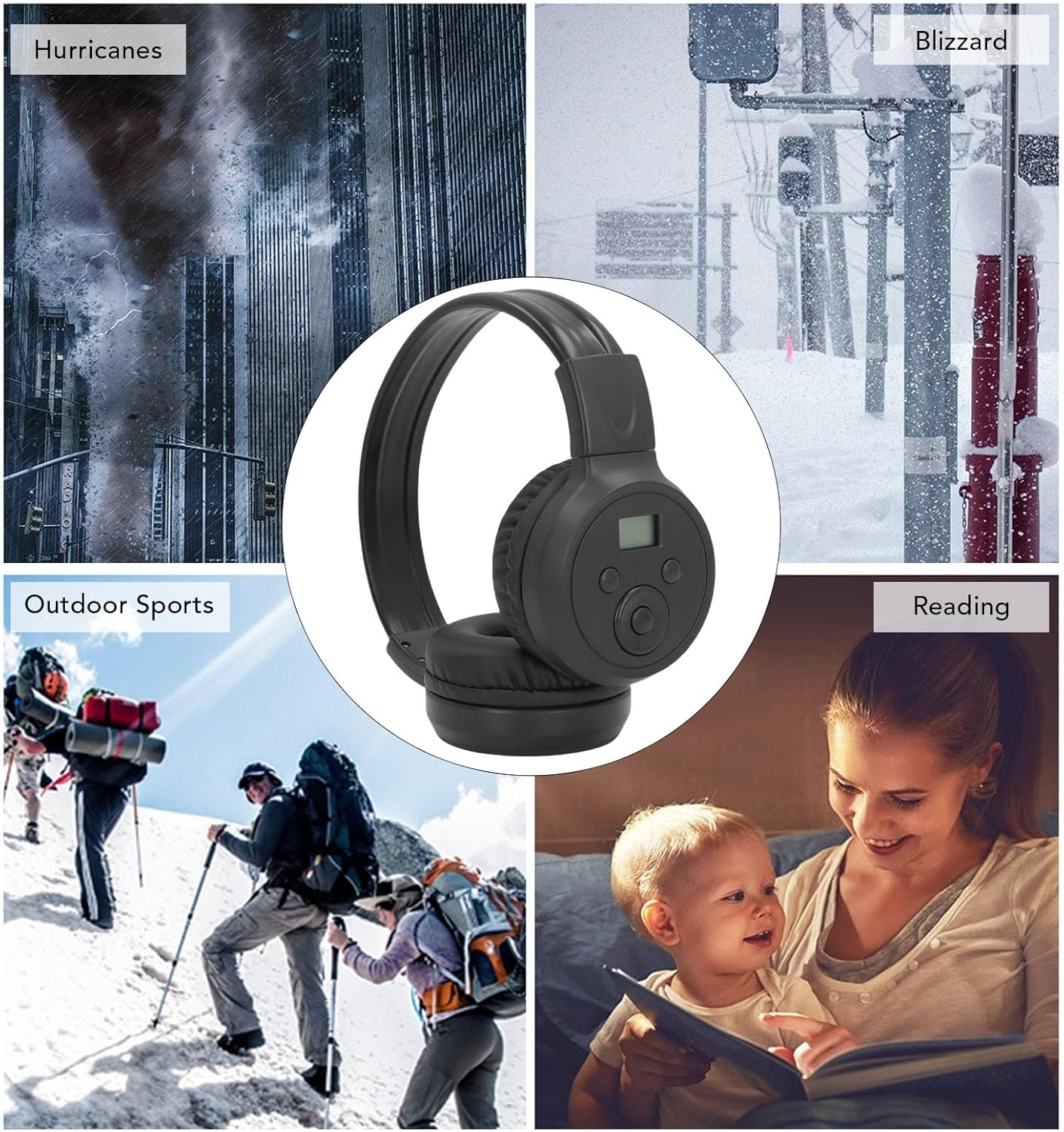 Asixxsix Portable Personal FM Radio Headphones, 50 to 108Mhz Wireless Headset Radio Ear Muffs, FM Headset with Built in Tuner, for Jogging, Meeting Receiver image number 2