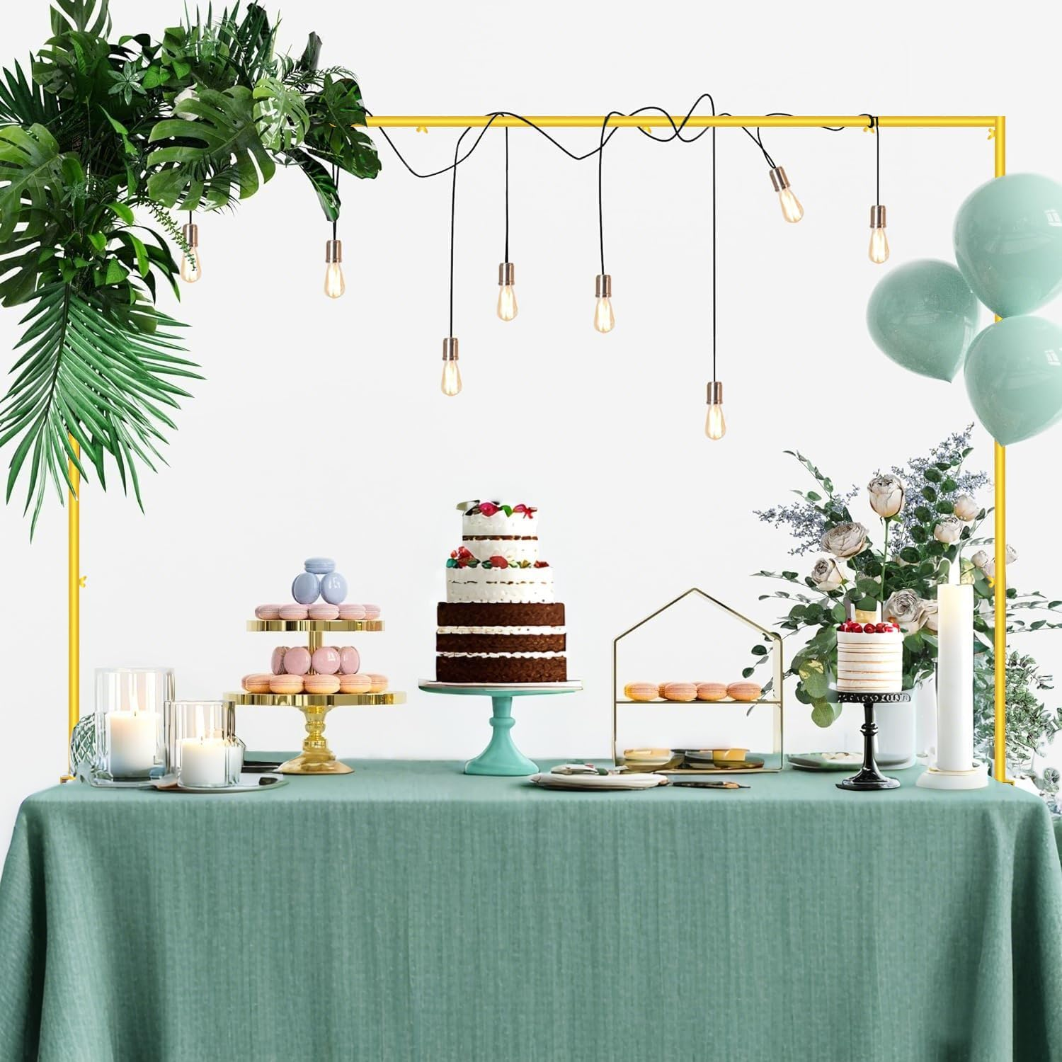 Springup over the Table Rod Stand with Clamps Adjustable 40-120 Cm Tall 55Cm-250 Cm Length Table Arch Hanging for Wedding Birthday Party Halloween Christmas Decoration (Gold)