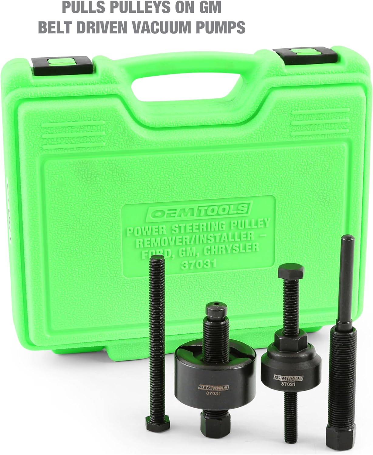 OEMTOOLS 37031 Power Steering Pulley Puller and Installer Kit, Removes and Installs Power Steering Pump Pulleys on Most Domestic Vehicles, Ford, GM, VW, Green image number 4