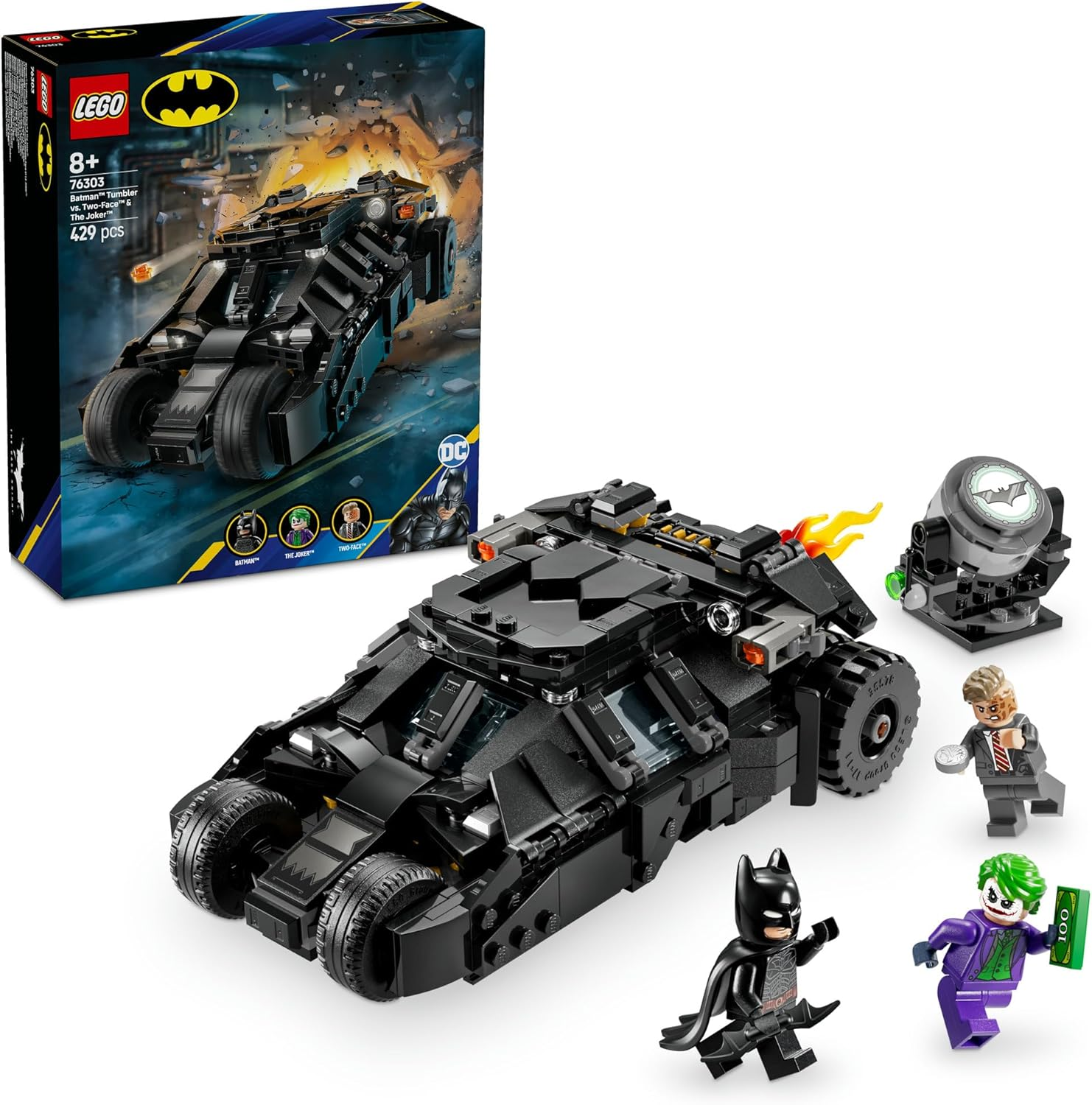 LEGO&reg; Super Heroes DC Batman: Batman Tumbler Vs. Two-Face & the Joker 76303, Batmobile Car Toy for 8+ Year Old Kids, Super Hero Building Set with 3 Minifigures, Creative Toys for the Dark Knight Fans image number 1