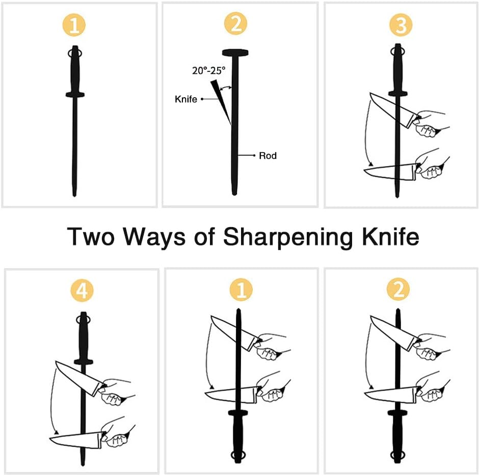 Chaira Sharpening Knives, Professional Kitchen Knife Sharpener, Fine Steel Knife Sharpener | Rod Length 20 Cm, 30 Cm in Total | Finger Protection and Anti-Break Design image number 2