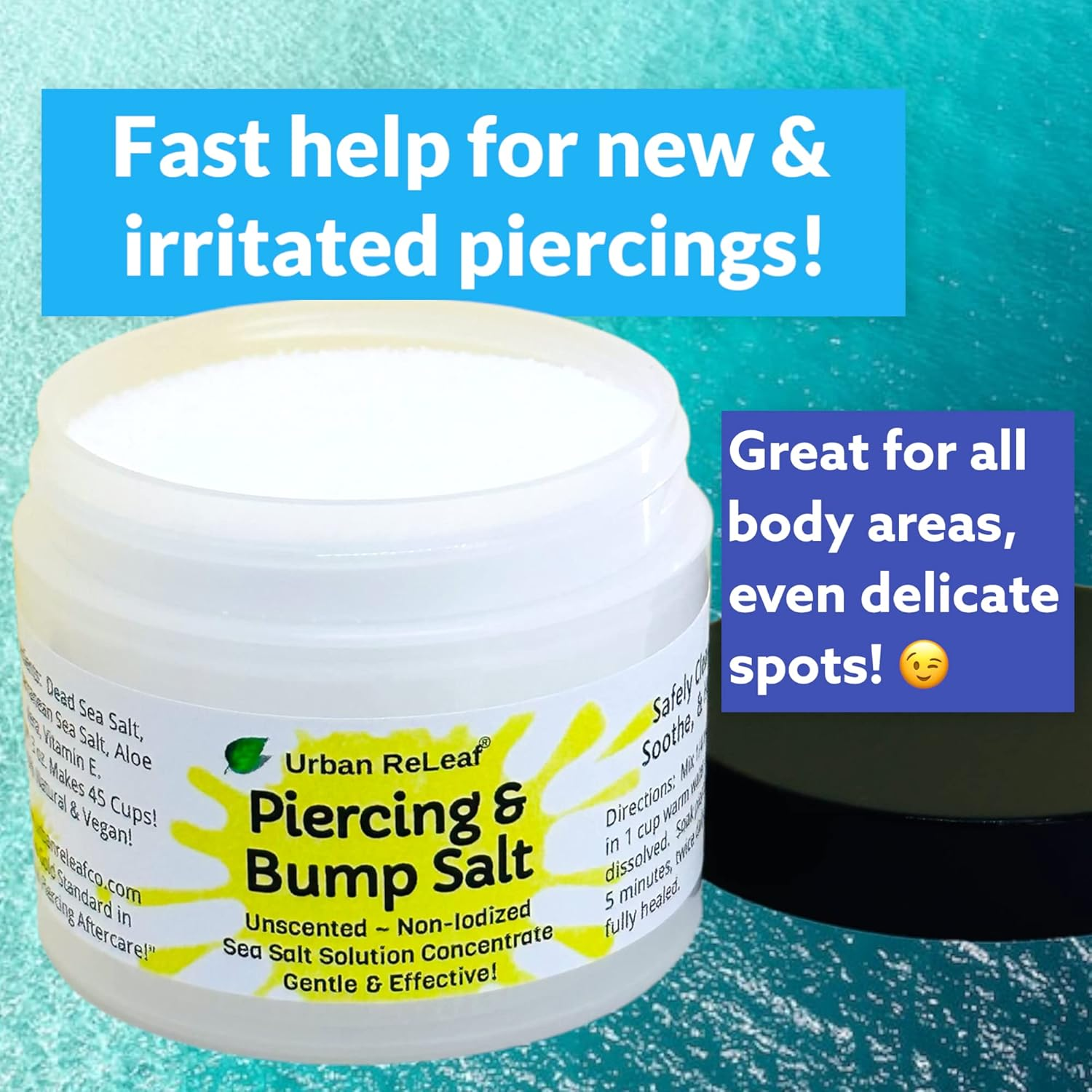 Urban Releaf Piercing & Bump Salt ! Unscented Sea Salt Solution Concentrate. Makes 45 Cups! Gentle Effective Clean Soothe Calm. Non-Iodized. It Works! Cleanse and Soak, Fresh Saline Aftercare image number 5