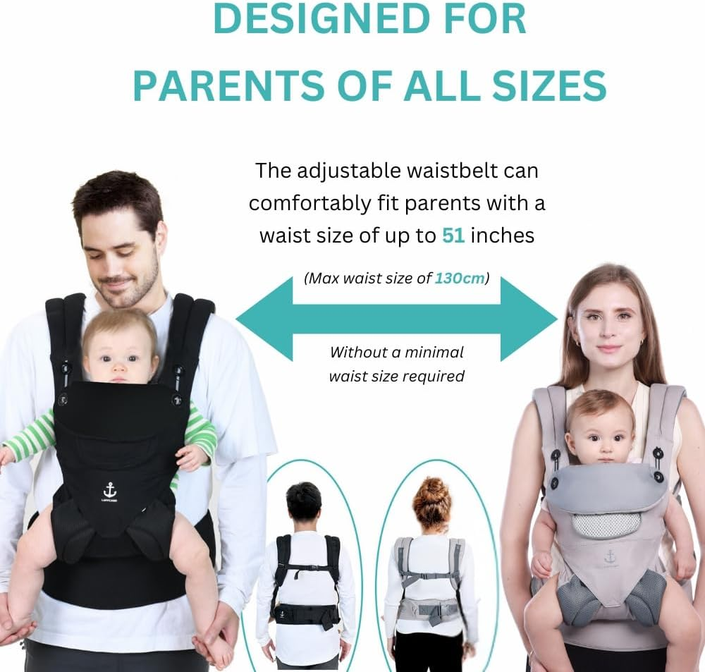 All-Season Ergonomic Baby Carrier, Breathable Baby Carrier Newborn to Toddler (8-33Lbs), Toddler Carrier, Infant Carrier with Temperature Control Panel Design (Black) image number 3
