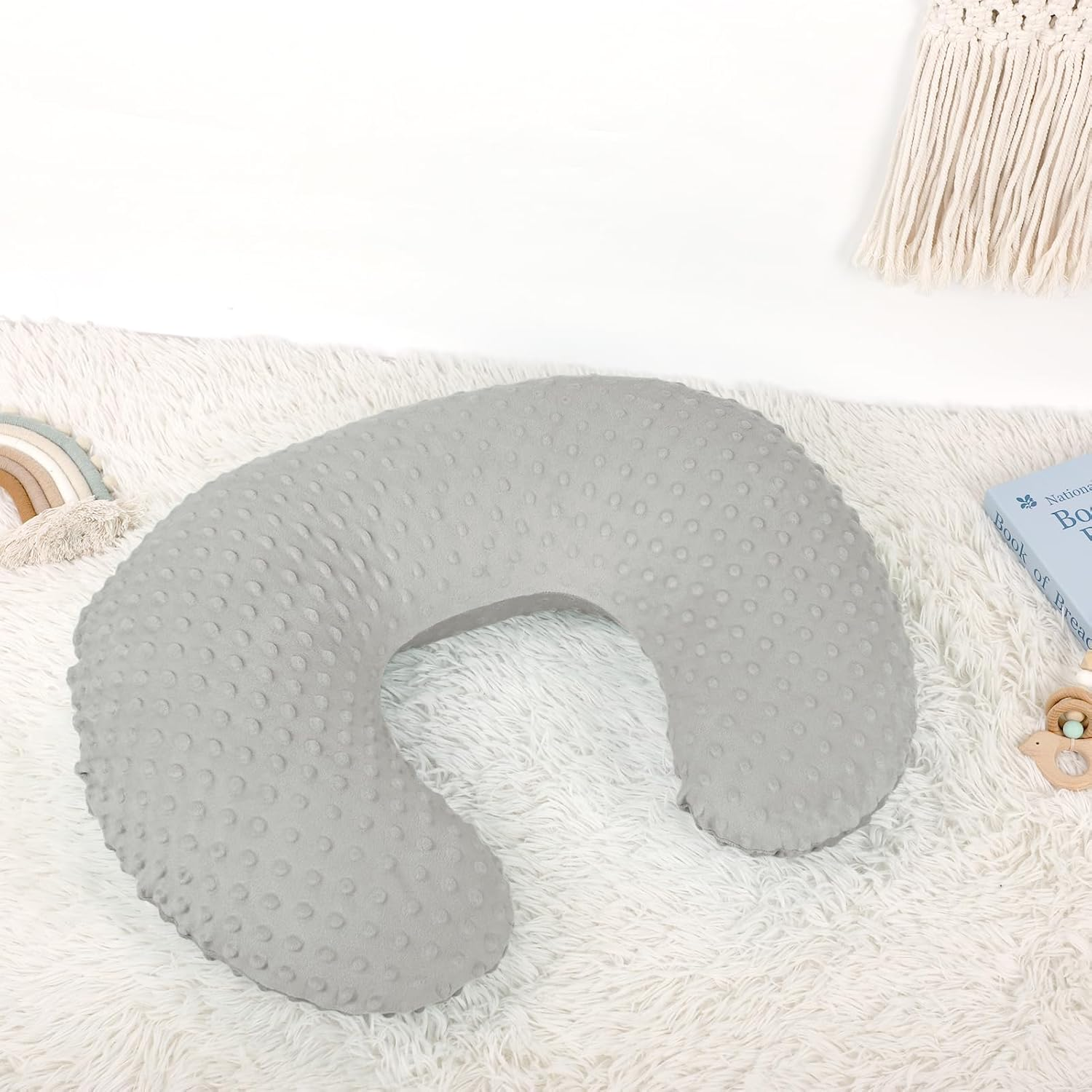 GFU Breastfeeding Pillow for Newborn with Dot Fabric Nursing Pillow Cover, Soft Comfortable Nursing Pillow for Breast Feeding and Bottle, Grey image number 3