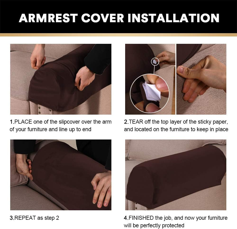 2 Pcs Real Velevt Stretch Armrest Covers Anti-Slip Furniture Protector Soft Velvet Armchair Armrest Cover Slipcovers for Sofa, Brown image number 1
