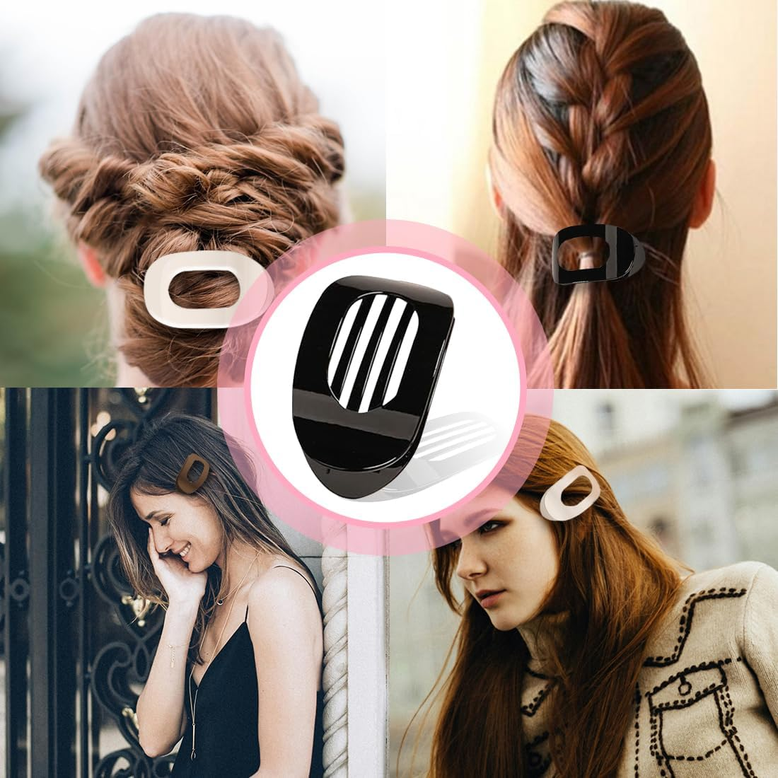 JRYXDS Pack of 4 Neutral Colour Matt Flat Hair Claw Clips with Secure Hold and Inner Teeth round Lay down Hair Clip for Thick and Thin Hair image number 1