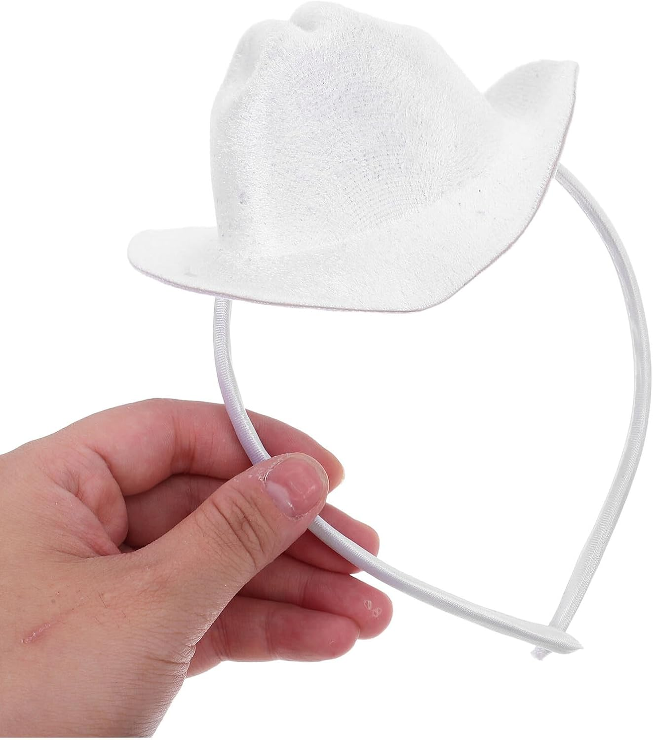 TEHAUX Mini White Cowboy Hat Headband 13.5Cm Western Cowgirl Hat Hair Accessory for Women Festival Party Costume Dance image number 2