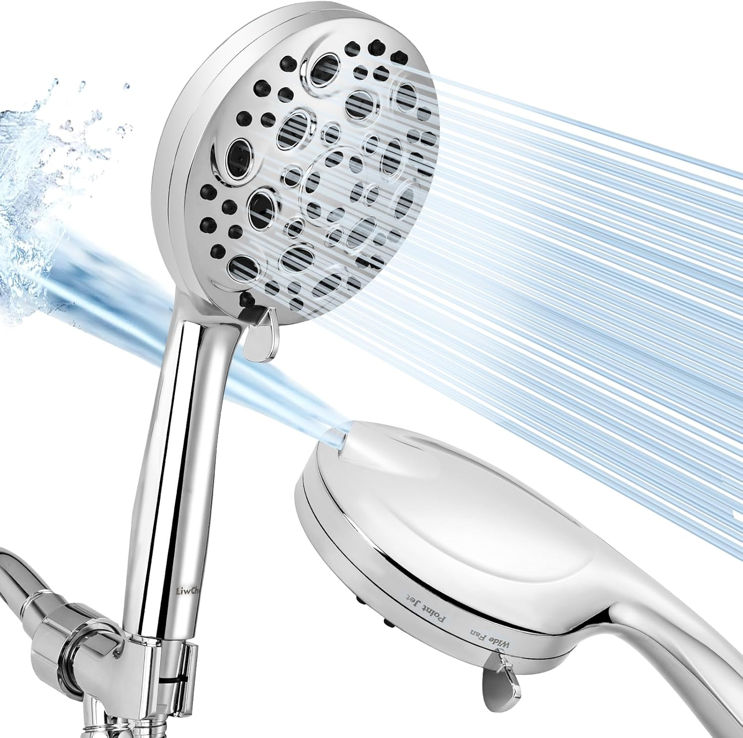 Liwcho High Pressure 10 Functions Shower Head with Handheld - Luxury Modern Chrome Look, Built-In Power Spray to Clean Corner, Tub and Pets, with Stainless Steel Hose Adjustable Bracket (Chrome)
