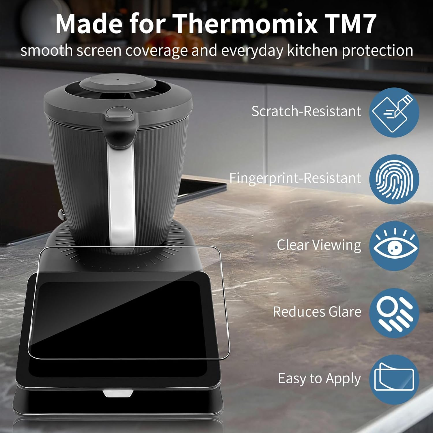 Funrae Screen Protector Compatible with Vorwerk Thermomix TM7 for Tempered Glass, [Pack of 2] 9H Hardness Screen Protector, 0.33 Mm Ultra Clear Film, Anti-Scratch Protective Glass, Anti-Bubble Film